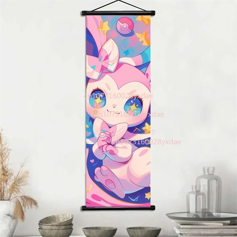 Póster clásico impreso de Pokémon, decoración de pared de dibujos animados, Gengar, Squirtle, Bulbasaur, Pikachu, decoración colgante para sala familiar