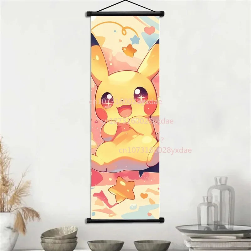 Póster clásico impreso de Pokémon, decoración de pared de dibujos animados, Gengar, Squirtle, Bulbasaur, Pikachu, decoración colgante para sala familiar