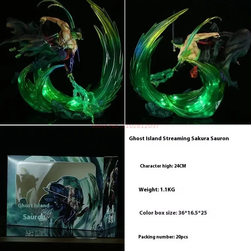 24 cm una pieza figura Roronoa Zoro figuras de anime Gk luminoso Pvc estatua modelo Cool dormitorio decoración juguete regalo niños