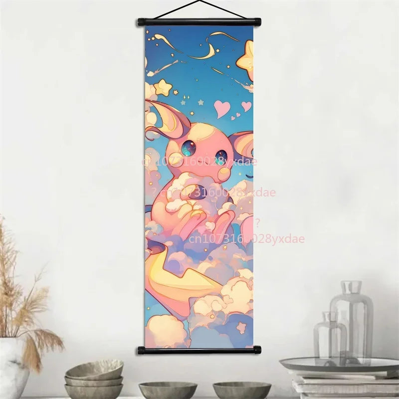 Póster clásico impreso de Pokémon, decoración de pared de dibujos animados, Gengar, Squirtle, Bulbasaur, Pikachu, decoración colgante para sala familiar