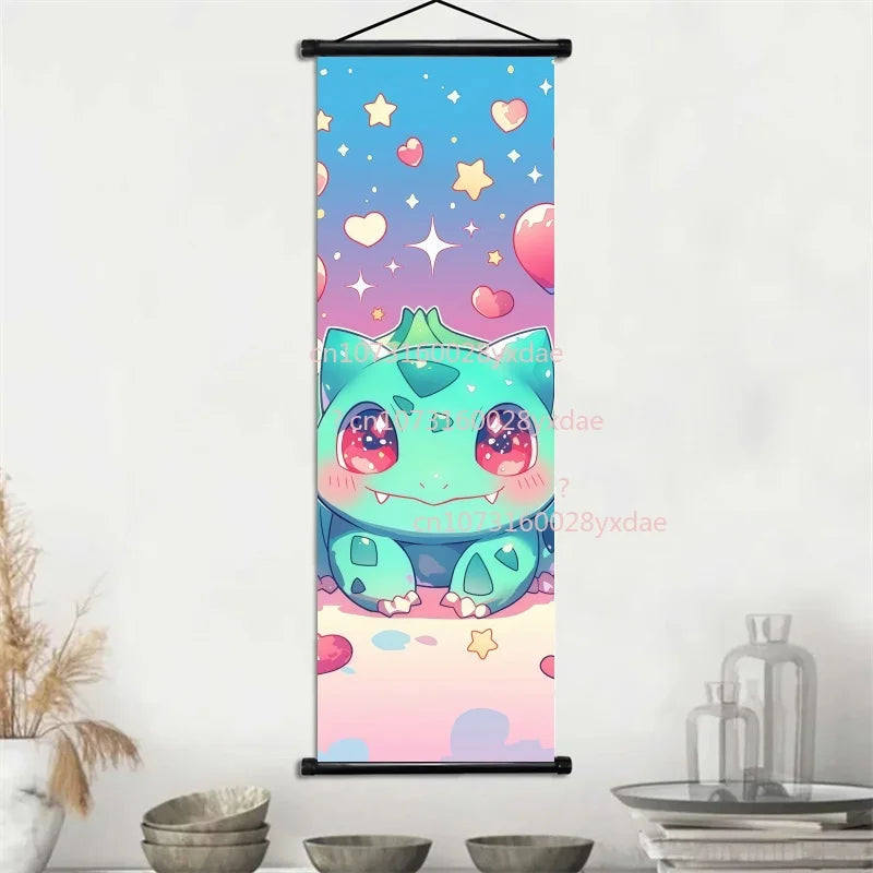 Póster clásico impreso de Pokémon, decoración de pared de dibujos animados, Gengar, Squirtle, Bulbasaur, Pikachu, decoración colgante para sala familiar