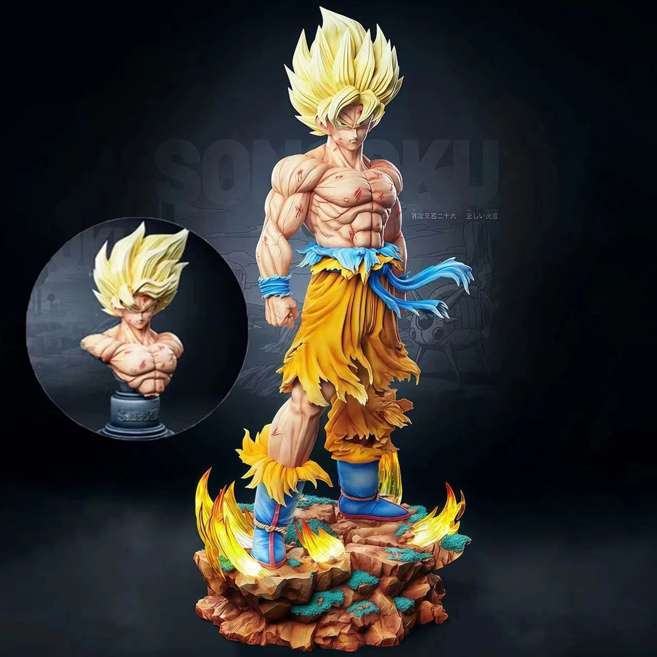 Jt Figura de Dragón Ball Z Son Goku Cabezas reemplazables Base Led Super Saiyan Goku Figuras de acción Colección Moda juguetes regalos