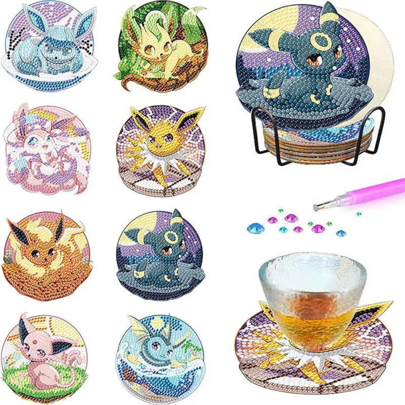 Dessous de verre cristal Pokémon – Lot de 8